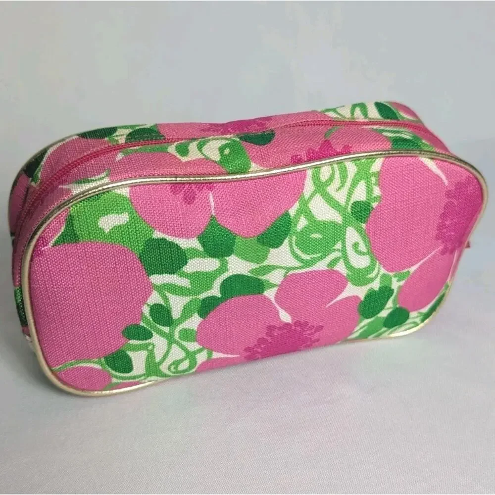 Lilly Pulitzer Estee Lauder Zipper Cosmetic Case Bag Pouch Pink Green Floral